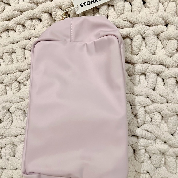 NWT Stoney Clover Lane large lilac patched pouch pearl travel letters - Picture 6 of 7
